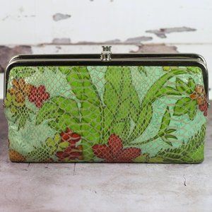 HOBO LAUREN Leather Wallet Floral Snakeskin Green